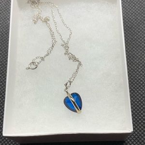 14 K White Gold Topaz Heart Shape Stone Necklace